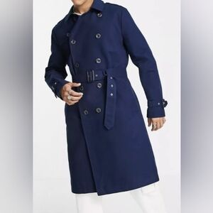 ASOS DESIGN Navy Blue Cotton Contemporary Minimalist Trench Coats Size Small